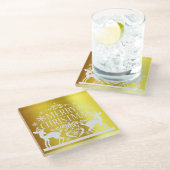 ホワイトフェイク金ゴールドメリークリスマスグラスのコースター ガラスコースター (アングル)