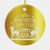 ホワイトフェイク金ゴールドメリークリスマスセラミックオーナメント セラミックオーナメント (正面)