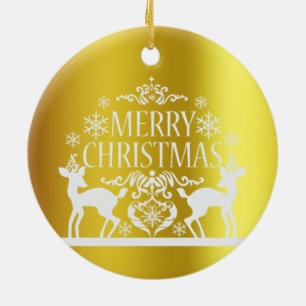 ホワイトフェイク金ゴールドメリークリスマスセラミックオーナメント セラミックオーナメント