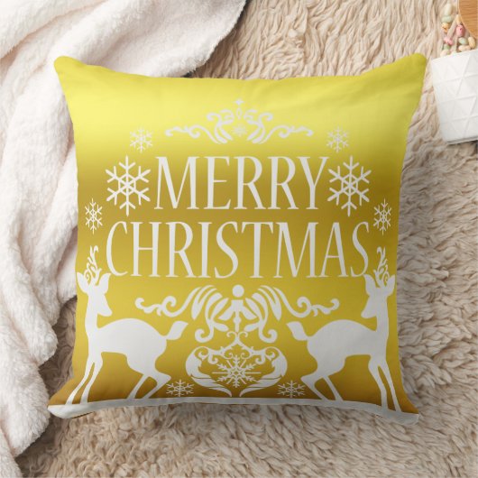 ホワイトフェイク金ゴールドメリークリスマス装飾枕 クッション (ブランケット)