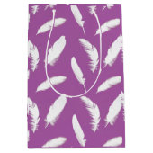 ホワイトフェザープリントオンアメジスト紫 ミディアムペーパーバッグ (正面)