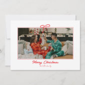 ホワイトフェスティバルレッドボウクリスマスホリデーフォト シーズンカード (正面)
