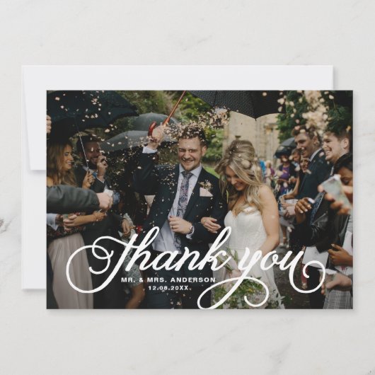 ホワイトフェミニンスクリプ結婚ト写真 サンキューカード (正面)