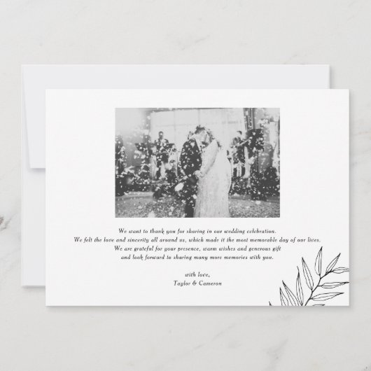 ホワイトフェミニンスクリプ結婚ト写真 サンキューカード (裏面)