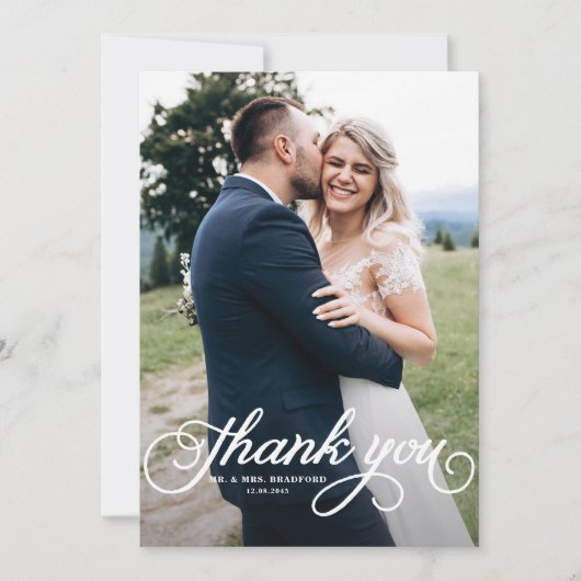 ホワイトフェミニンスクリプ結婚ト写真 サンキューカード (正面)