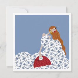 ホワイトフェミニンフローラドレスファッションイラストレーション 招待状