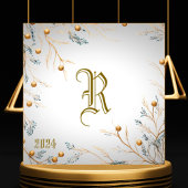 ホワイトフエレガントァミリーモノグラムクリスマスカード シーズンカード