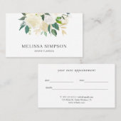 ホワイトフエレガントラワーズグリーンリーアポイントメントカード 予約カード (正面/裏面)