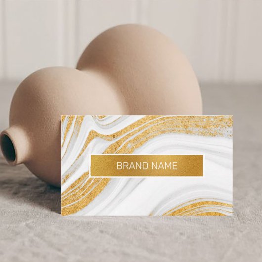 ホワイトフォイルとゴールドフォイルの抽象芸術カスタムロゴ 名刺