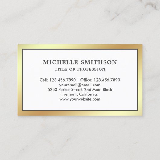 ホワイトフォイルとゴールドフォイルの羽ヴィンテージクイルペン 名刺 (裏面)