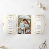 ホワイトフォイルとゴールドフォイルアールデコフォトコラージュ結婚ズ 三つ折り招待状 (内部)