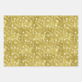 ホワイトフォイルとモダンゴールドフォイルの3つのクリスマス ラッピングペーパーシート (正面)