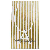 ホワイトフォイルストライプのモノグラム&イニシャル スモールペーパーバッグ (正面)