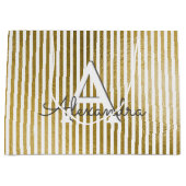 ホワイトフォイルストライプのモノグラム&イニシャル ラージペーパーバッグ (正面)