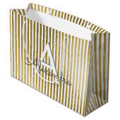 ホワイトフォイルストライプのモノグラム&イニシャル ラージペーパーバッグ (裏面アングル)