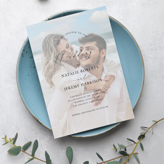 ホワイトフォトオーバーレイ2色あせた写真結婚ズ 招待状