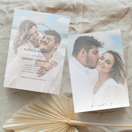 ホワイトフォトオーバーレイ2色あせた写真結婚ズ 招待状