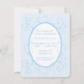 ホワイトフォトストライプ男の赤ちゃんシャワーで青い旋回 招待状 (裏面)