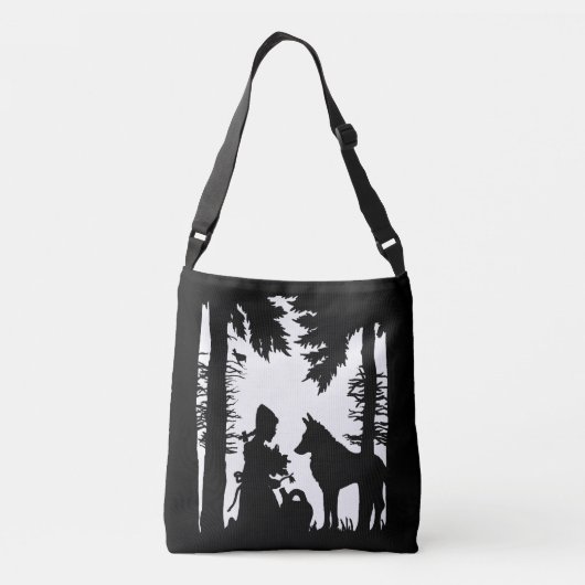 ホワイトフォレストウルフにライディングフードブラックシルエット クロスボディバッグ (裏面)