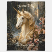 ホワイトフォレストユニコーンファンタジー城おとぎ話 フリースブランケット (正面)