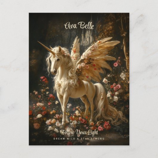 ホワイトフォレストユニコーンフローラペガサス勇気付けられる ポストカード (正面)