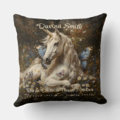 ホワイトフォレストユニコーンブルーバタフライ草原花 クッション (裏面)