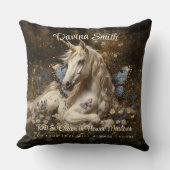 ホワイトフォレストユニコーンブルーバタフライ草原花 クッション (正面)