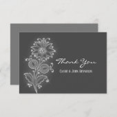 ホワイトフォークアートフラワーオングレーカスタムウェディング サンキューカード (正面/裏面)