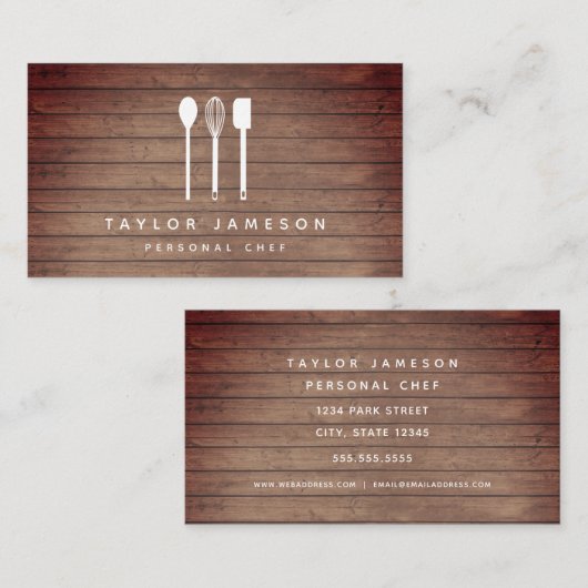 ホワイトフォークスシェフキャテラーレストランブラック 名刺 (正面/裏面)