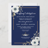 ホワイトフォーマルア航海のネモン結婚ネイビー 招待状 (正面)