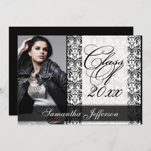 ホワイトフォーマルデザイン写真卒業 招待状 (正面/裏面)