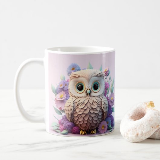 ホワイトフクロウの鳥探し コーヒーマグカップ (ドーナツ)