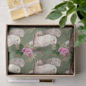 ホワイトフクロウズアンドピンクローズオングリーンデコパージュ 薄葉紙 (ギフト)