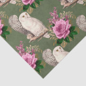 ホワイトフクロウズアンドピンクローズオングリーンデコパージュ 薄葉紙 (詳細)