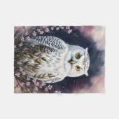 ホワイトフクロウフローラナイトアート フリースブランケット (正面(横))