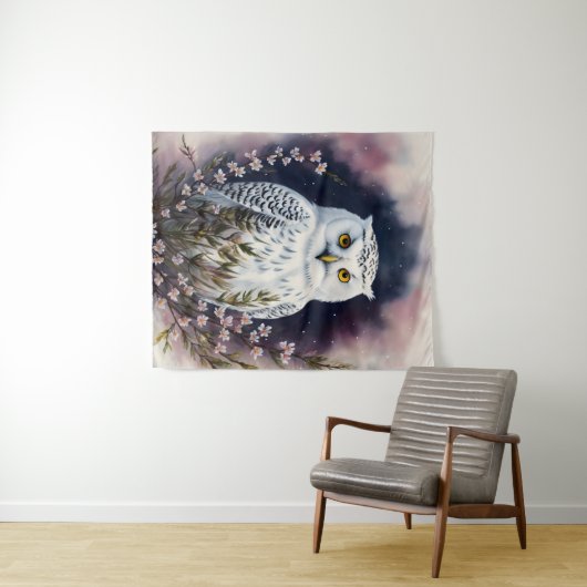 ホワイトフクロウフローラナイトポートレート タペストリー (インサイチュ(横))