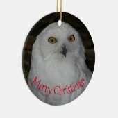 ホワイトフクロウ写真クリスマス セラミックオーナメント (右)