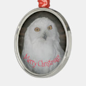 ホワイトフクロウ写真クリスマス セラミックオーナメント (左)