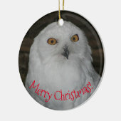 ホワイトフクロウ写真クリスマス セラミックオーナメント (左)