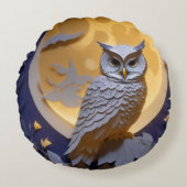 ホワイトフクロウ満月の夜空ブルームーンライトバード ラウンドクッション (正面)