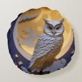 ホワイトフクロウ満月の夜空ブルームーンライトバード ラウンドクッション (裏面)