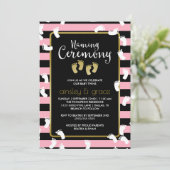 ホワイトフットプリントピンクツインズ命名式 招待状 (スタンド正面)