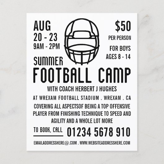 ホワイトフットボールのヘルメット、フットボー広告ルキャンプズ チラシ (正面)