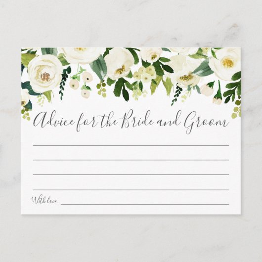 ホワイトフラワーとグリーンの結婚アドバイスカード ポストカード (正面)