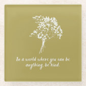 ホワイトフラワーと引用文コースター ガラスコースター (正面)