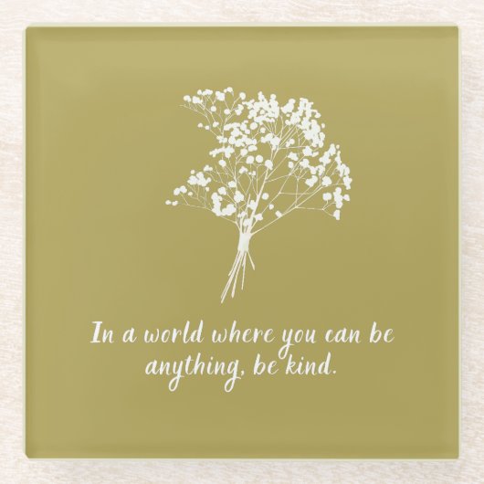 ホワイトフラワーと引用文コースター ガラスコースター (正面)