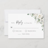 ホワイトフラワーのグリーン装飾の出欠カード 出欠カード (正面)