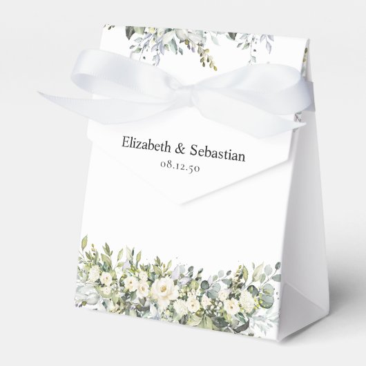 ホワイトフラワーの結婚式の引出物箱 フェイバーボックス (正面サイド)