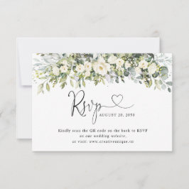 ホワイトフラワーの結婚式ウェブサイトQRコードRSVP 出欠カード