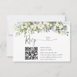 ホワイトフラワーの結婚式ウェブサイトQRコードRSVP 出欠カード